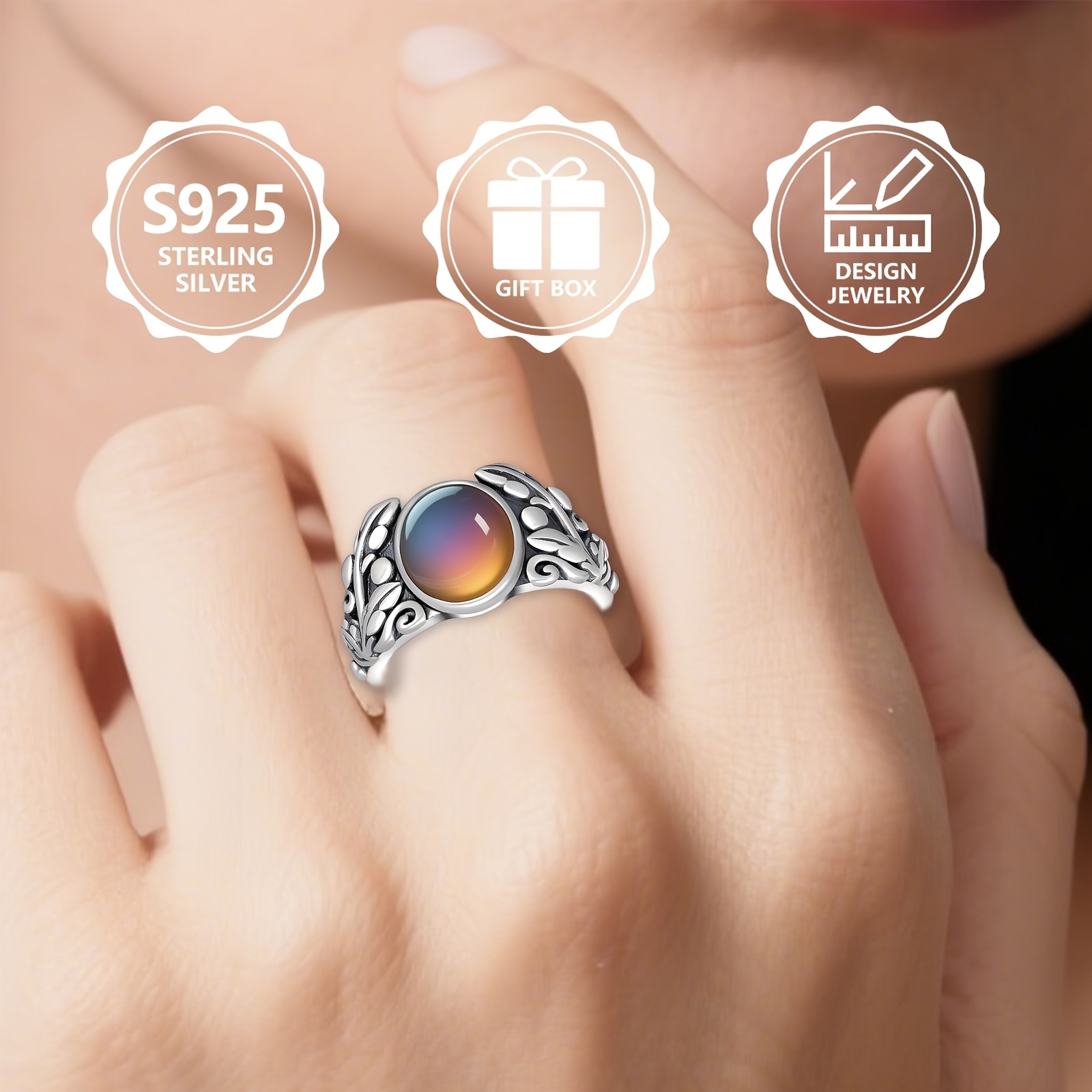 925 Silver Women's Statement Ring Temperature Sensitive Changing